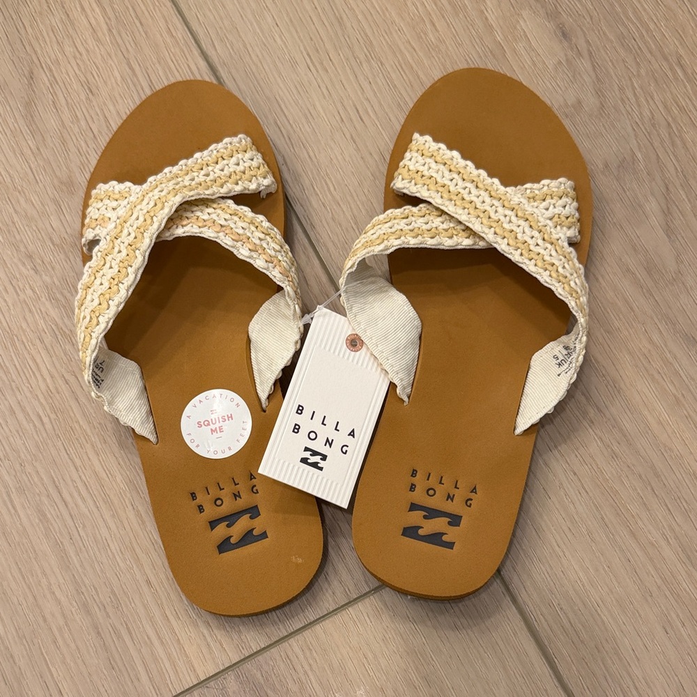 Billabong Tan Footbed Sandals with Cream Braided Straps